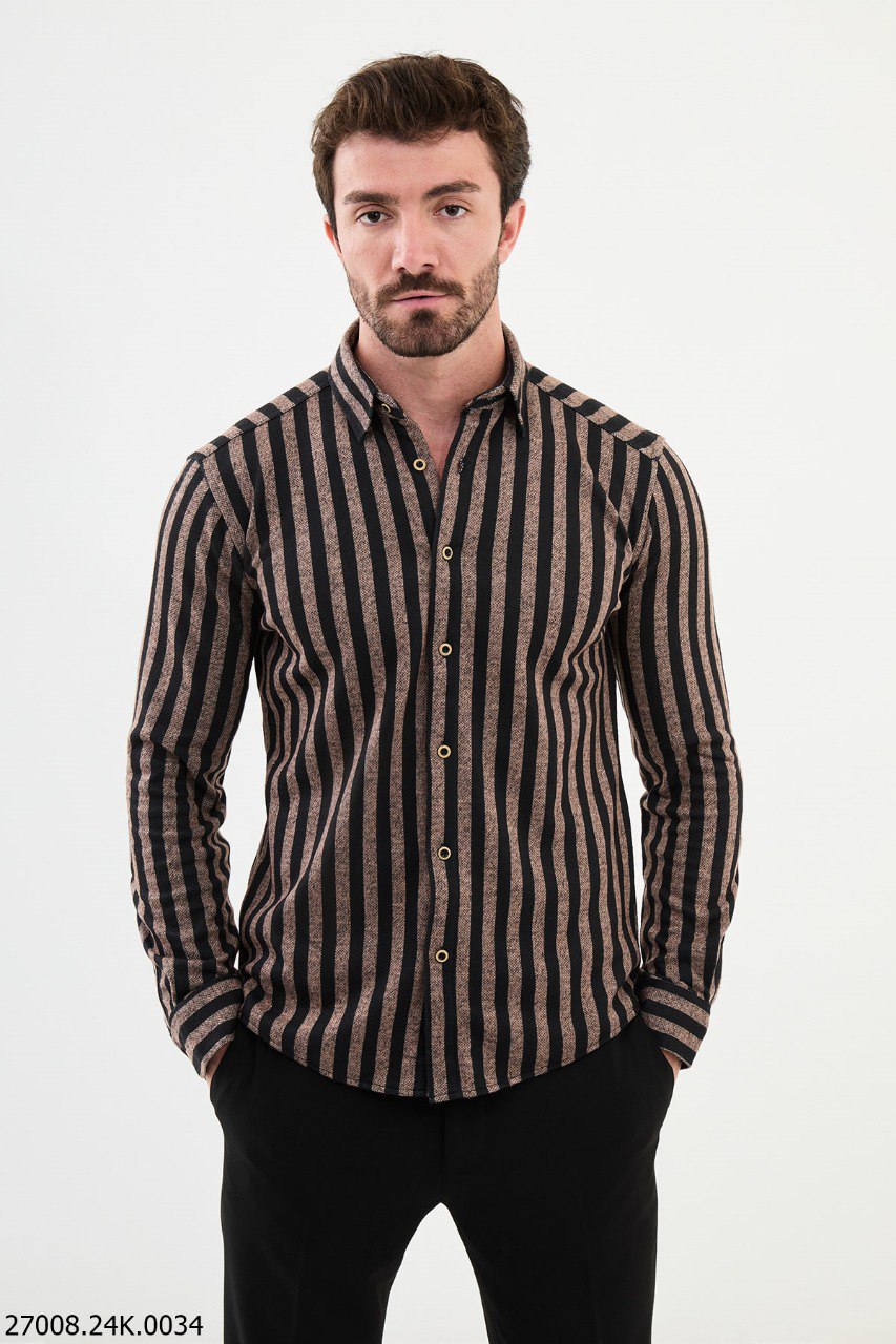 Black-Beige Striped Men's Shirt. HolloMen Black-Beige Striped Men's Shirt. HolloMen