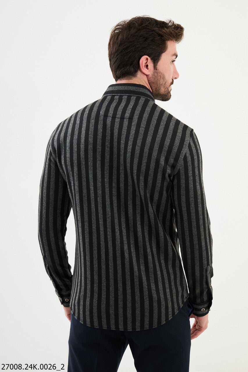 Black - Gray Striped Men's Shirt.