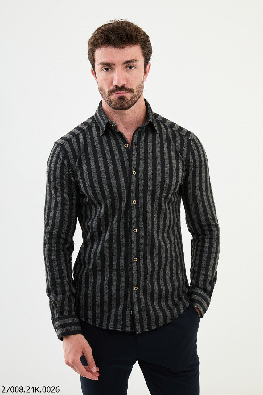 Black - Gray Striped Men's Shirt. HolloMen Black - Gray Striped Men's Shirt. HolloMen