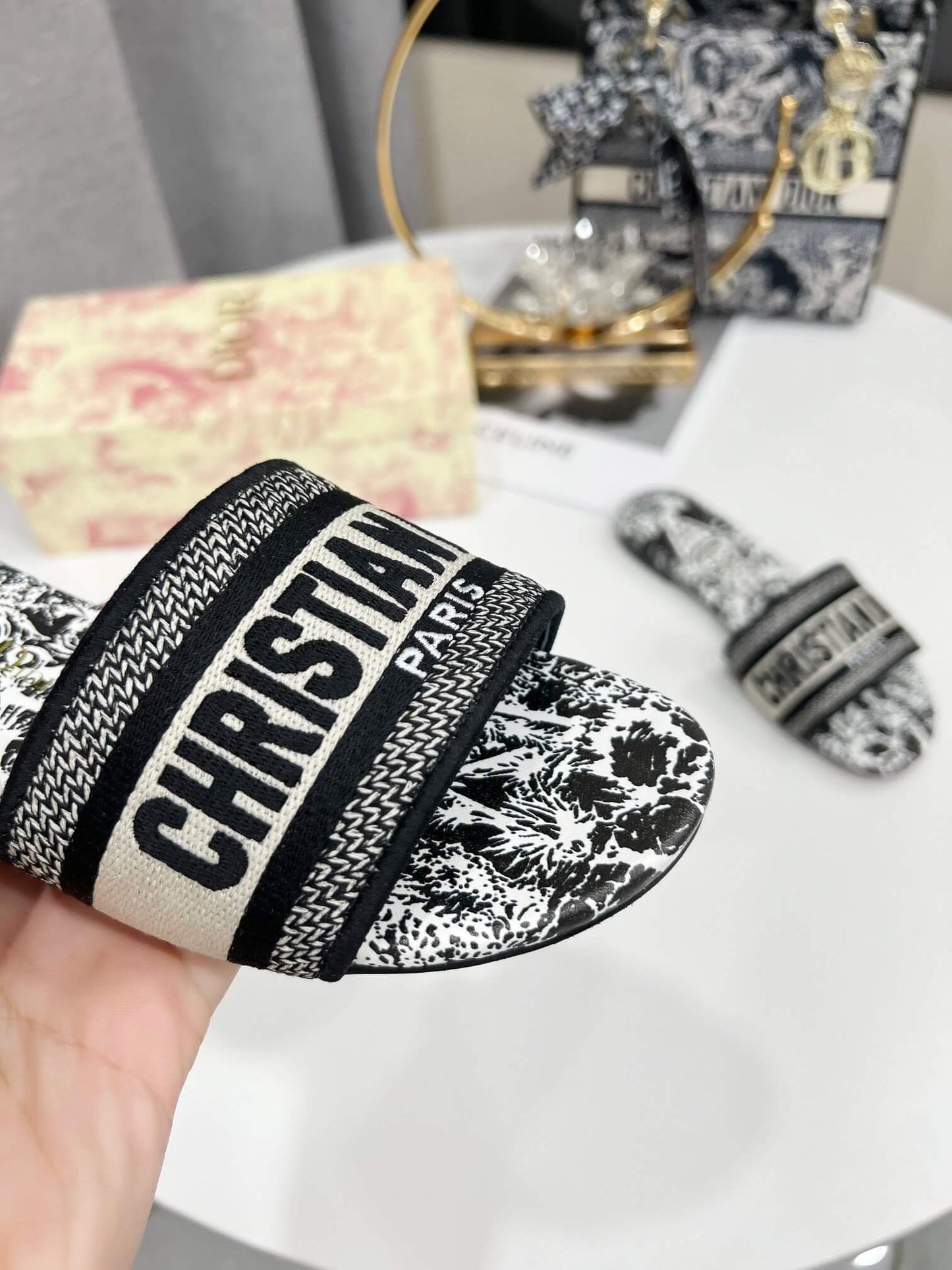 Christian Dior Bandana Dway Slides Black & White