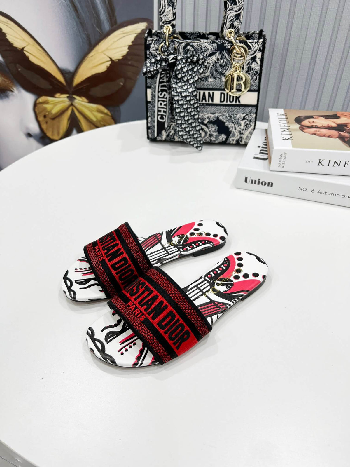 Christian Dior Bandana Dway Slides Whte & Red