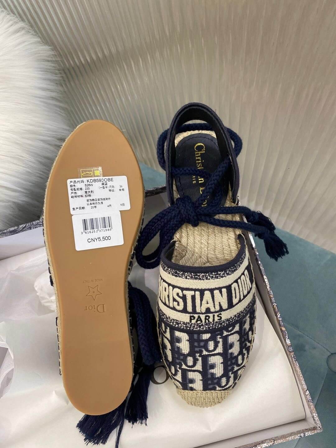Christian Dior Granville Espadrille-Sandale, Schwarz mit beigen Dior-Prints