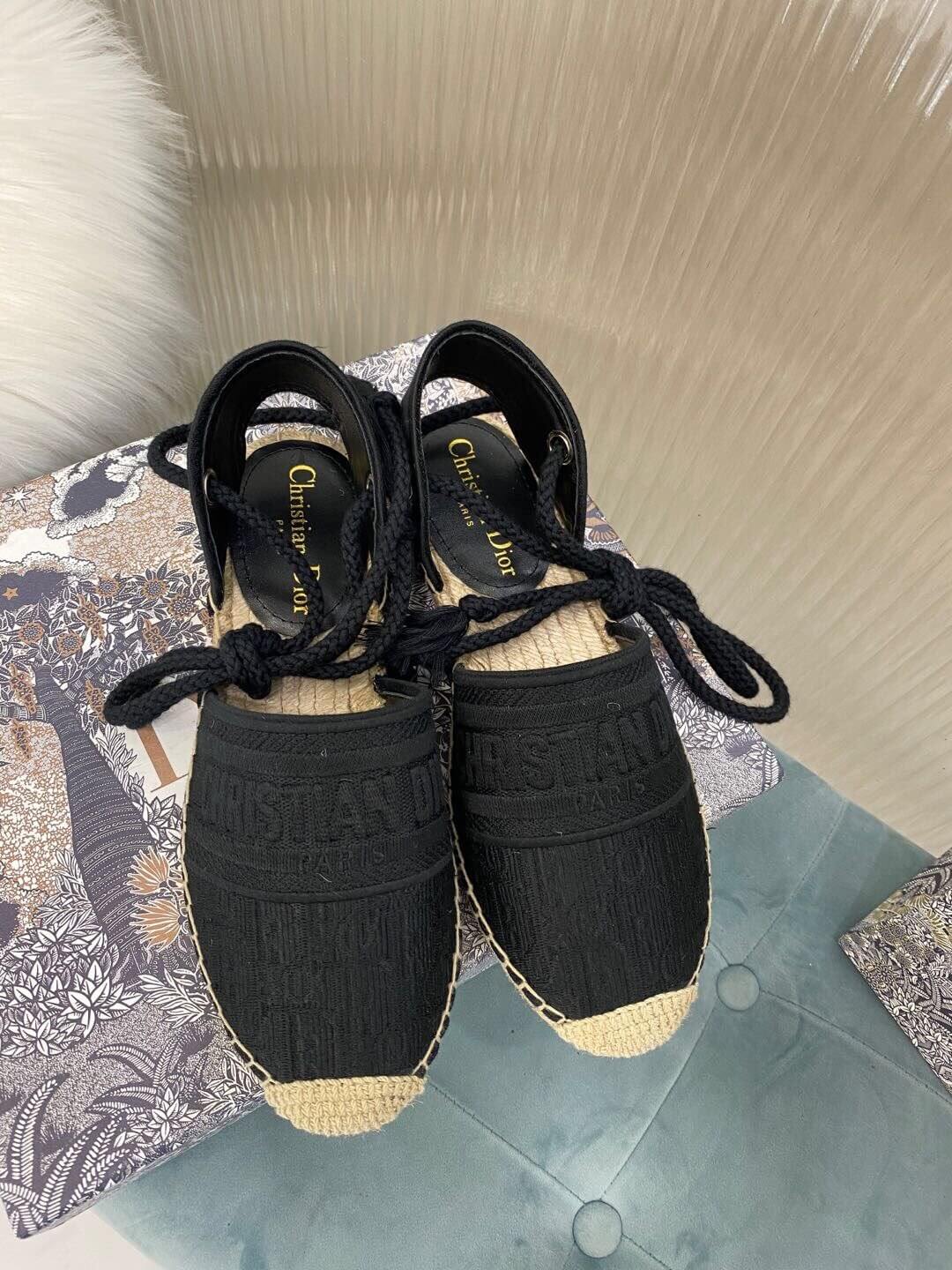 Christian Dior Granville Espadrille Sandal Black with Beige Sole