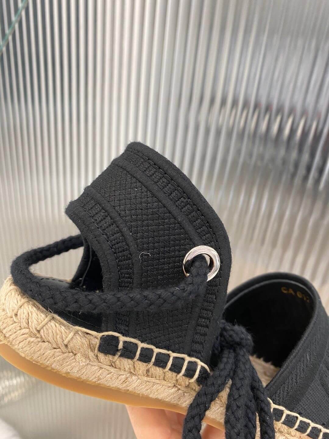 Christian Dior Granville Espadrille-Sandale, schwarz mit beiger Sohle