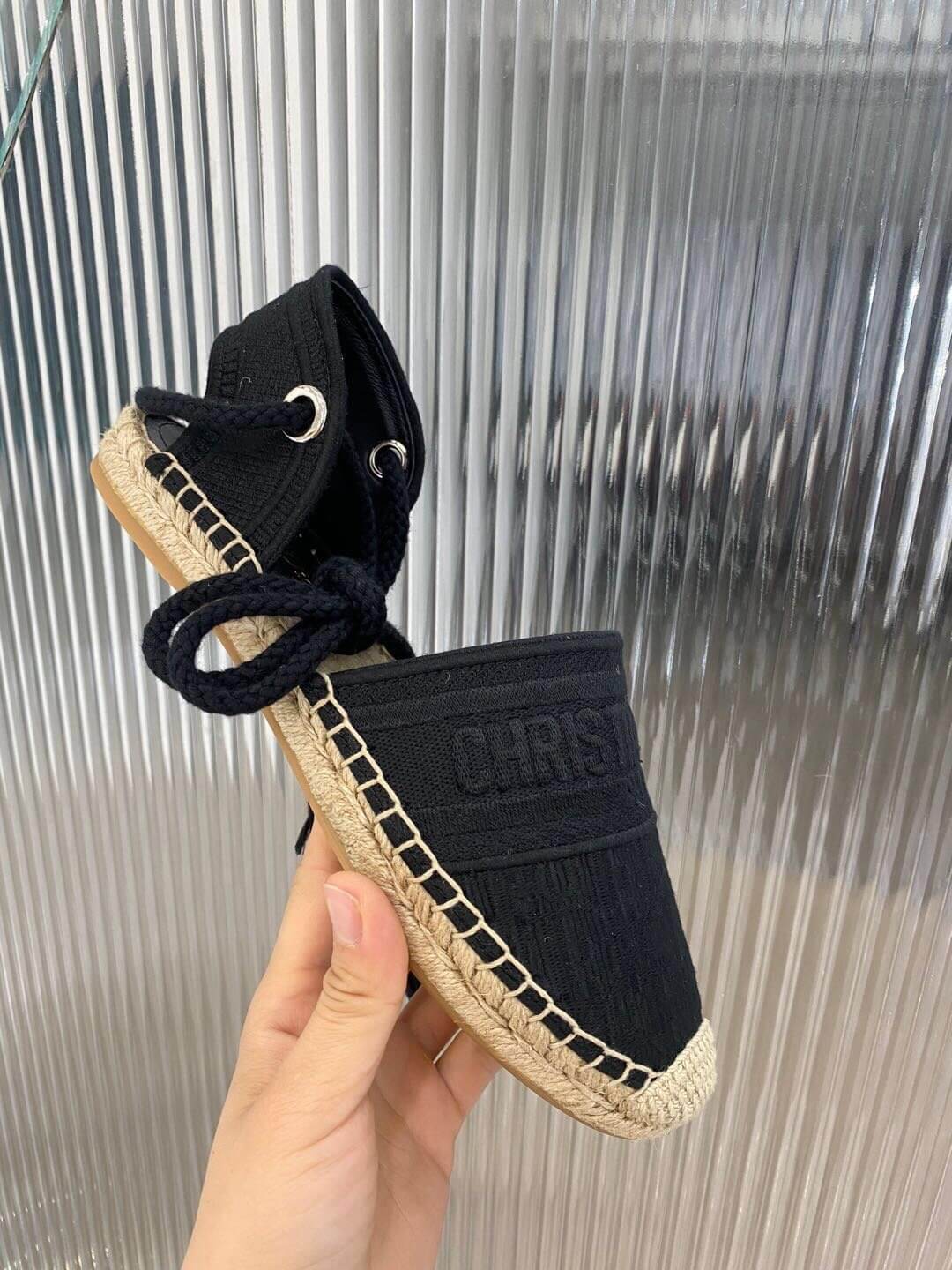 Christian Dior Granville Espadrille-Sandale, schwarz mit beiger Sohle