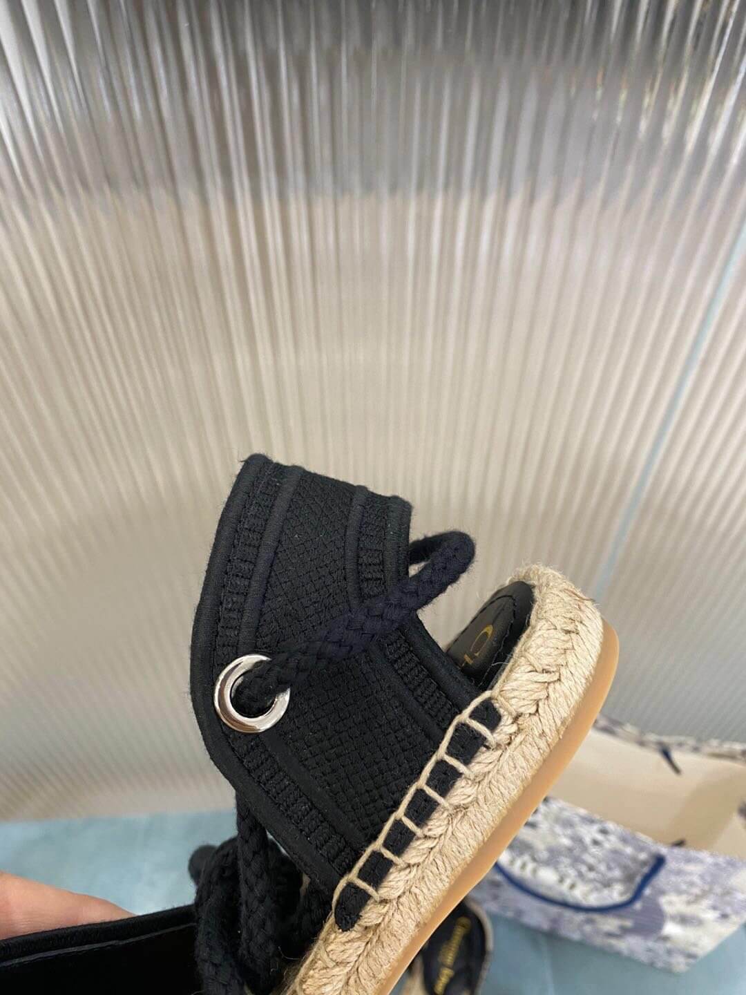 Christian Dior Granville Espadrille-Sandale, schwarz mit beiger Sohle