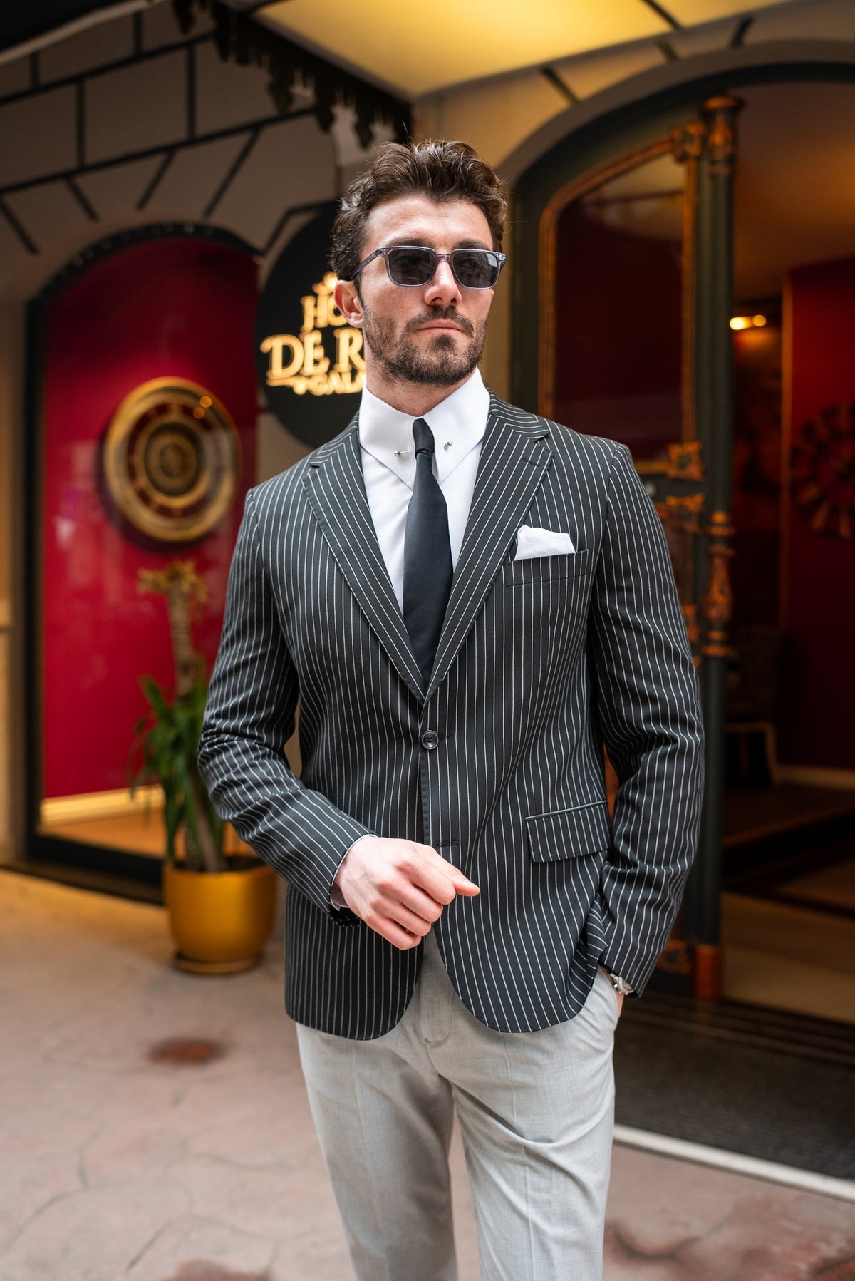 Black Striped Single Breasted Blazer