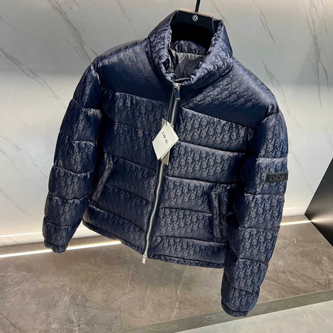 Dior Oblique Technical Jacquard Down Puffer Jacket – Navy Blue