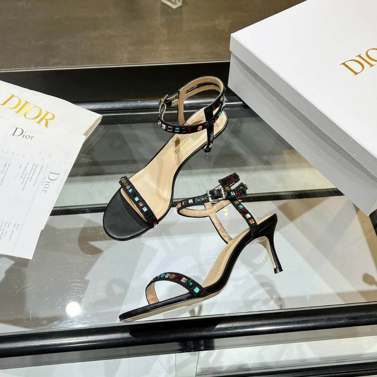 Dior Dway Heeled Sandal Cream and Black Mixed Heel