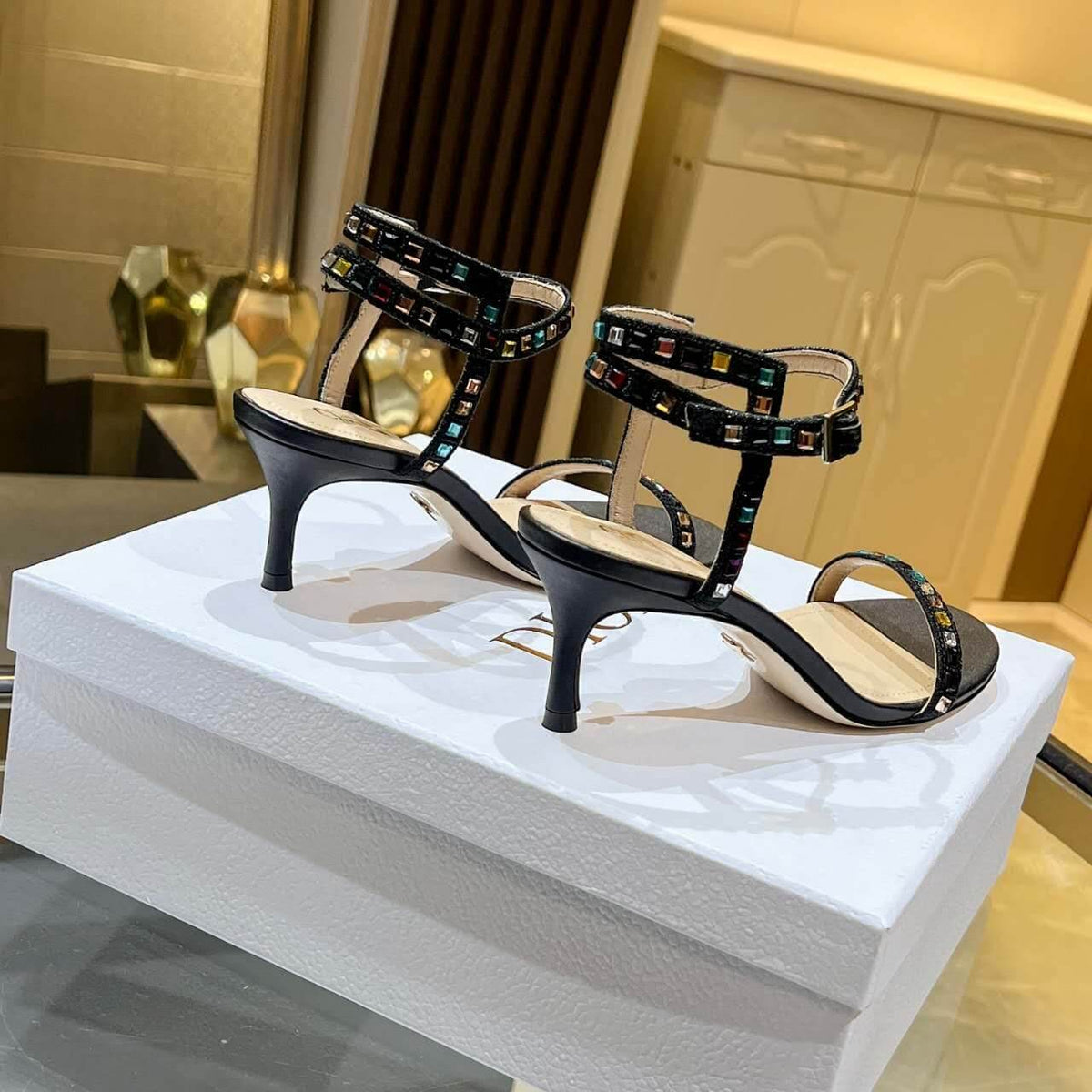 Dior Dway Heeled Sandal Cream and Black Mixed Heel