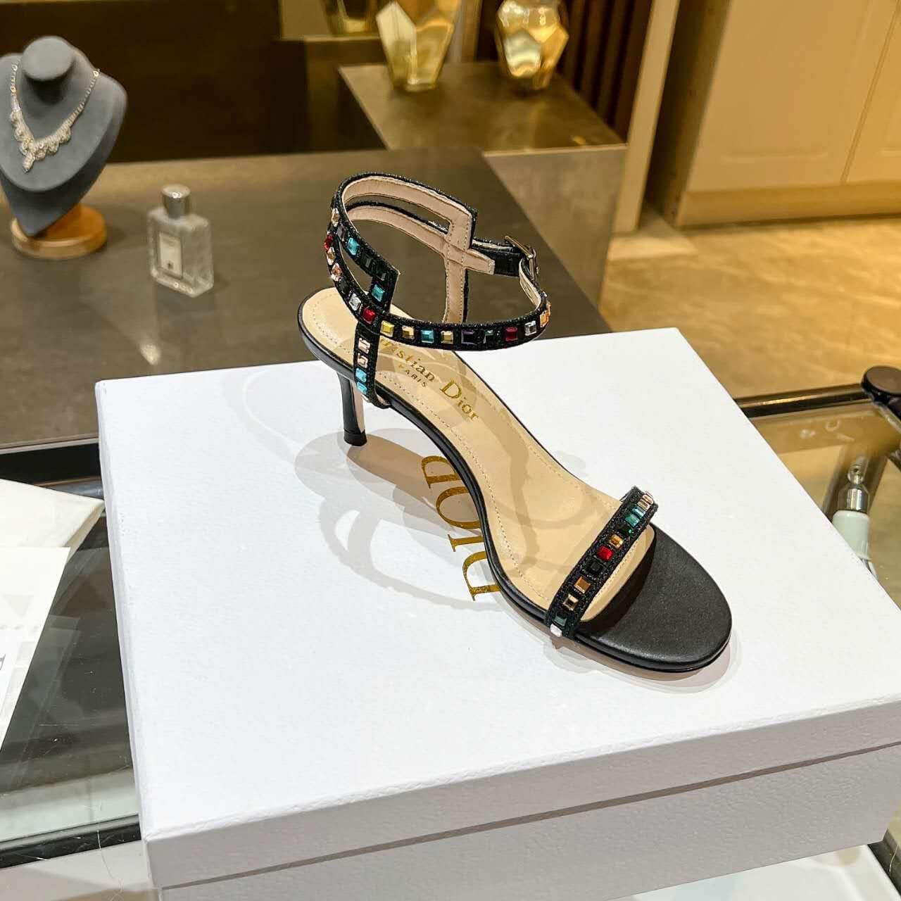 Dior Dway Heeled Sandal Cream and Black Mixed Heel