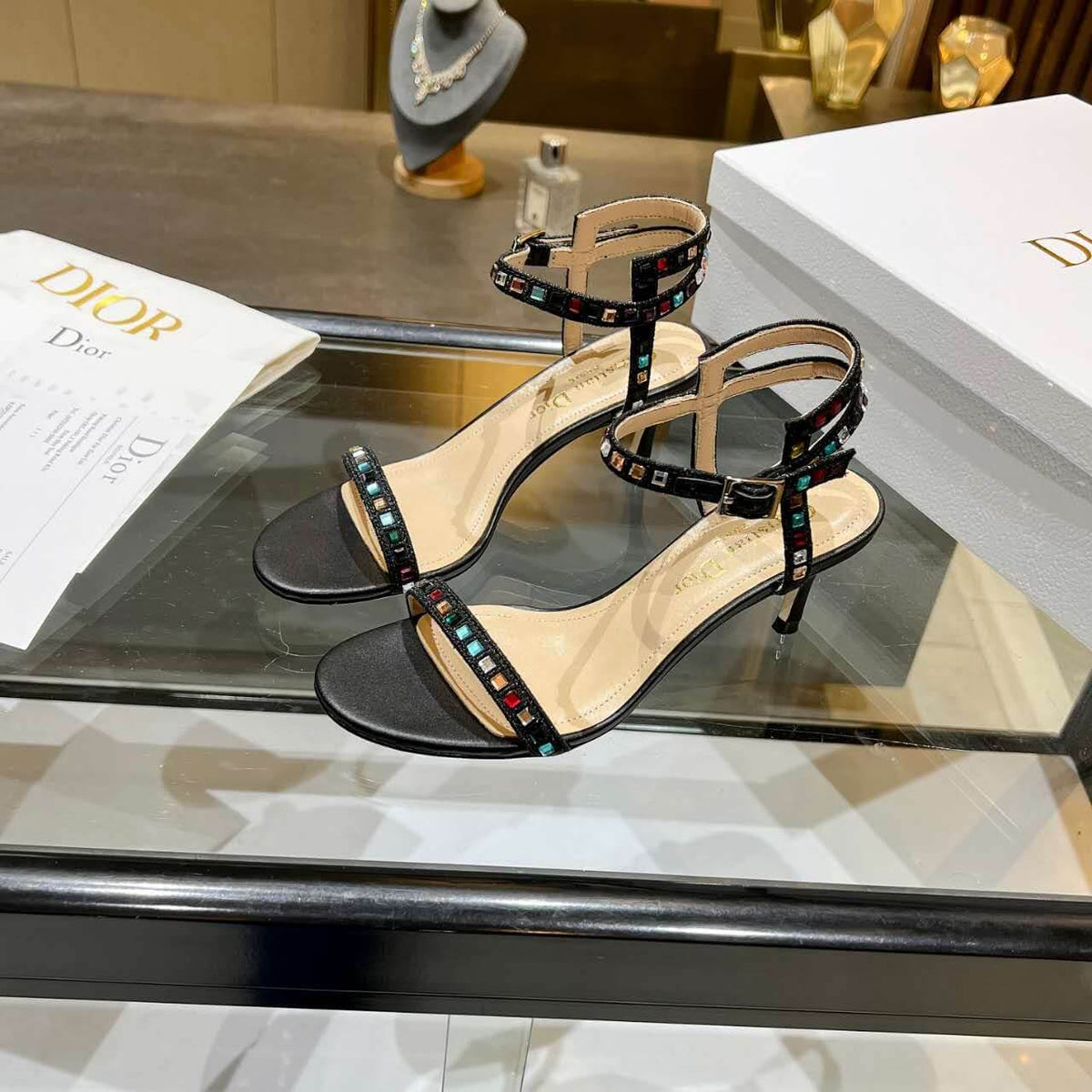 Dior Dway Heeled Sandal Cream and Black Mixed Heel
