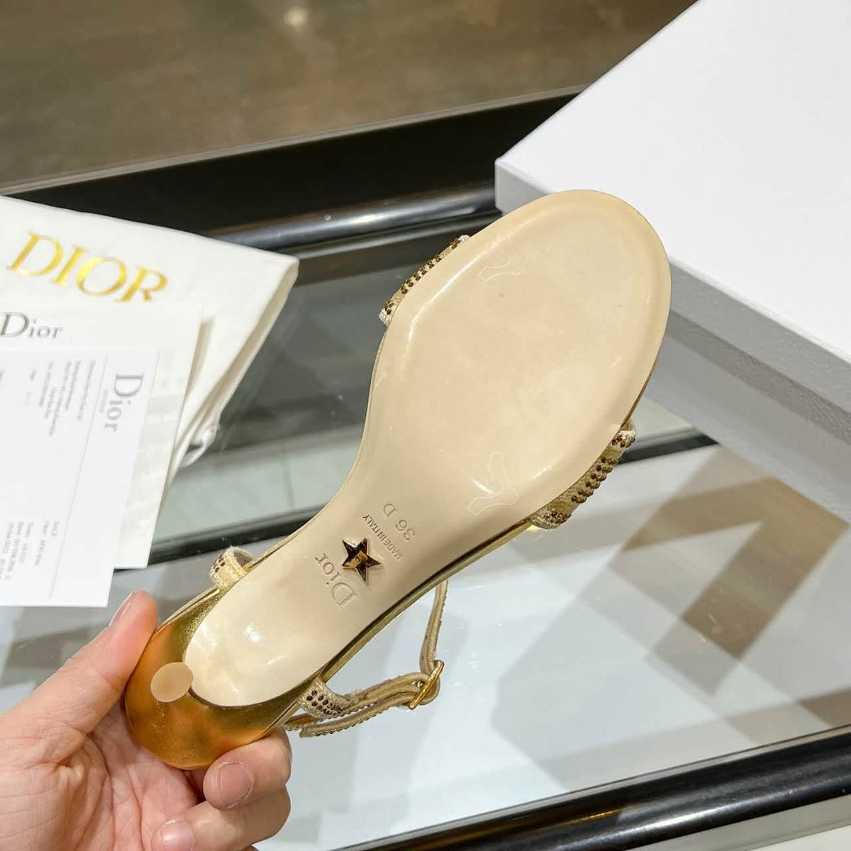Dior Dway Heeled Sandal Gold