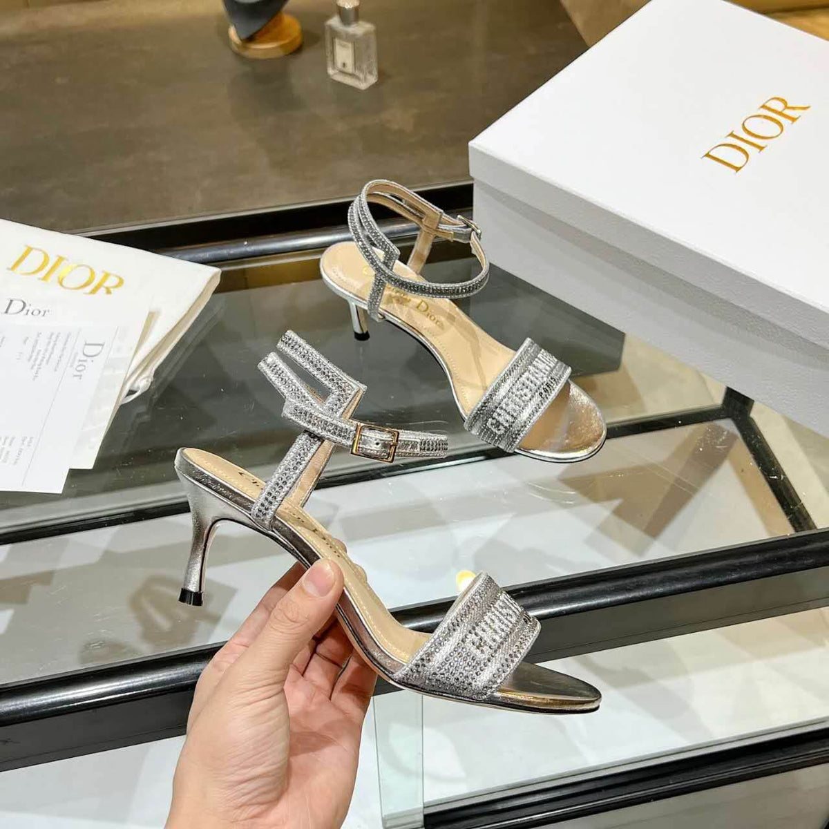 Dior Dway Heeled Sandal Silver
