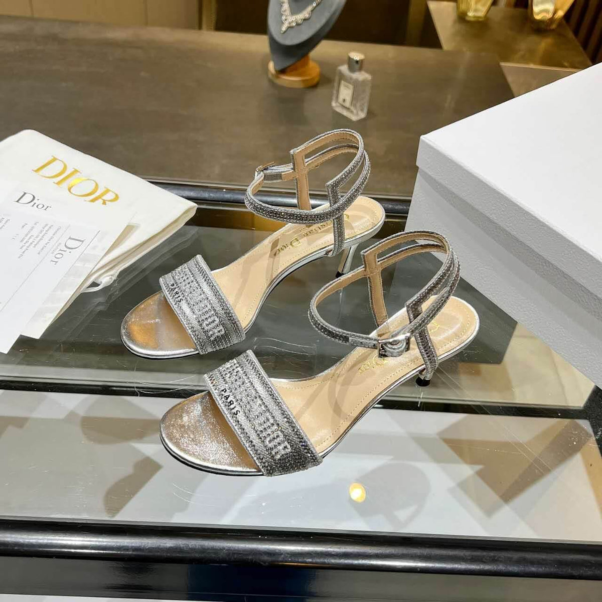 Dior Dway Heeled Sandal Silver