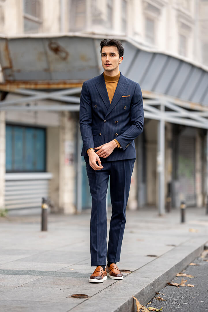 Costume croisé bleu marine pour homme