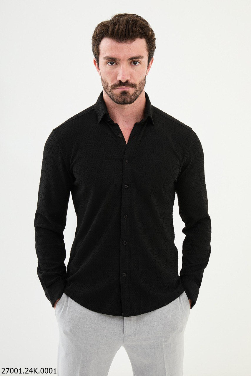 Elegant Black Textured Shirt for Men. HolloMen Elegant Black Textured Shirt for Men. HolloMen