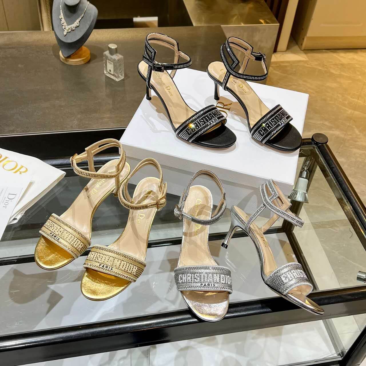 Dior Dway Heeled Sandal Gold with Mixed Pitch Heel