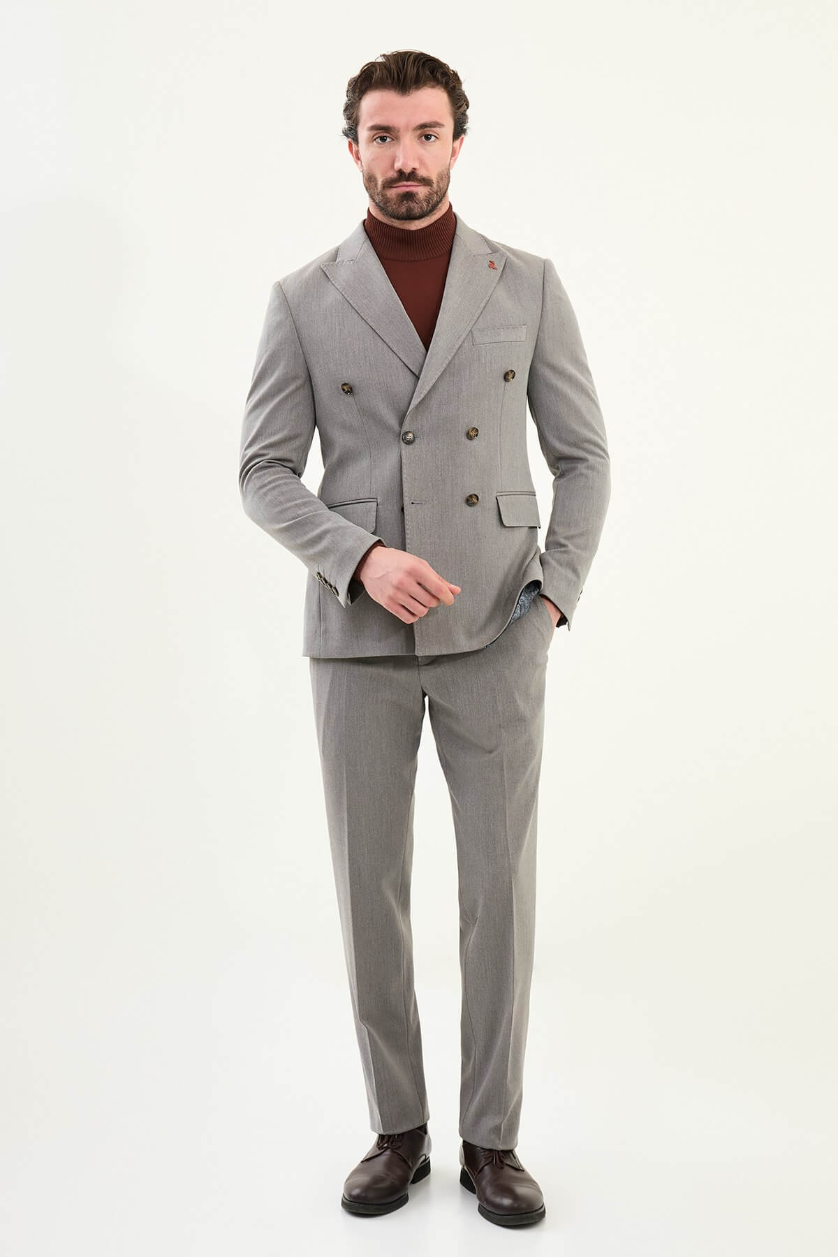 Udine Double Breasted Suit — Heather Grey | HolloMen
