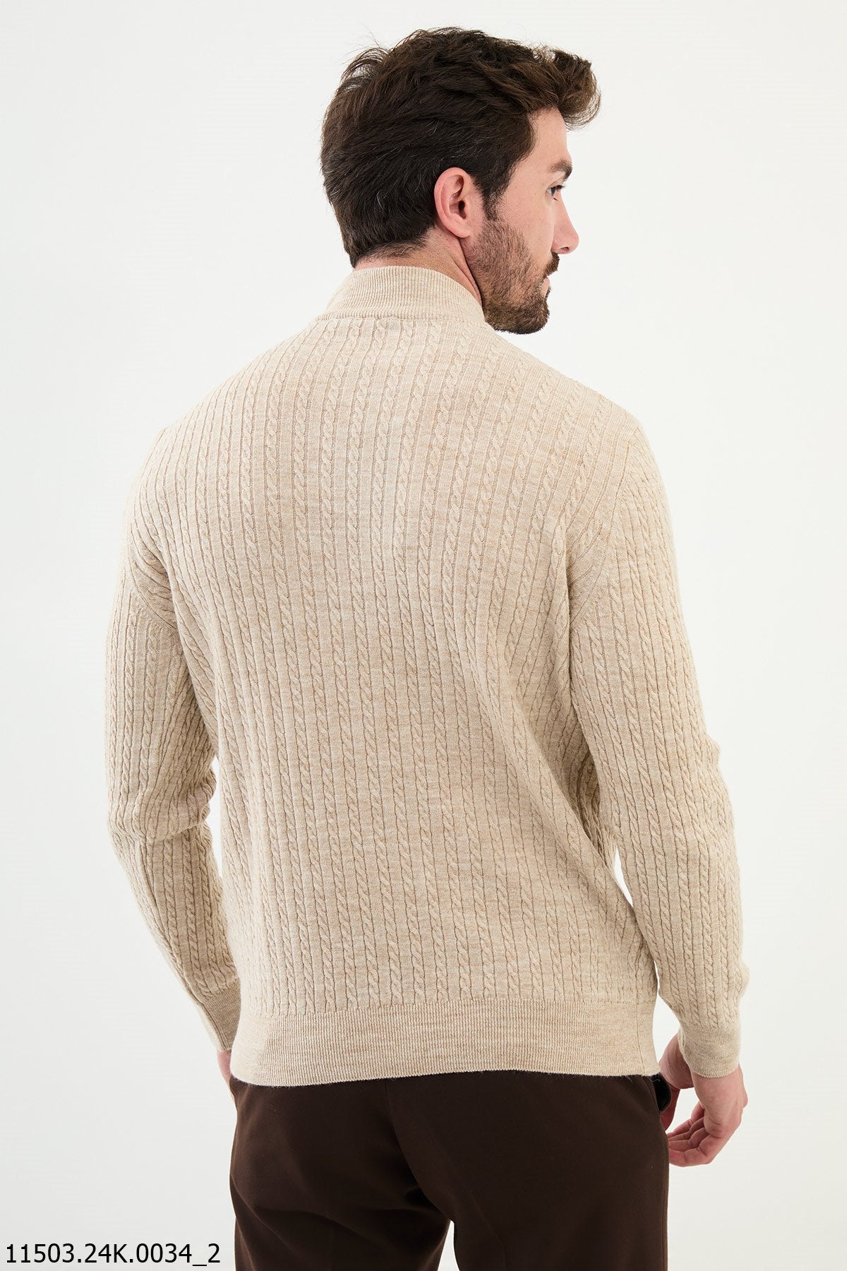 HolloMen Beige Cable Knit Turtleneck.