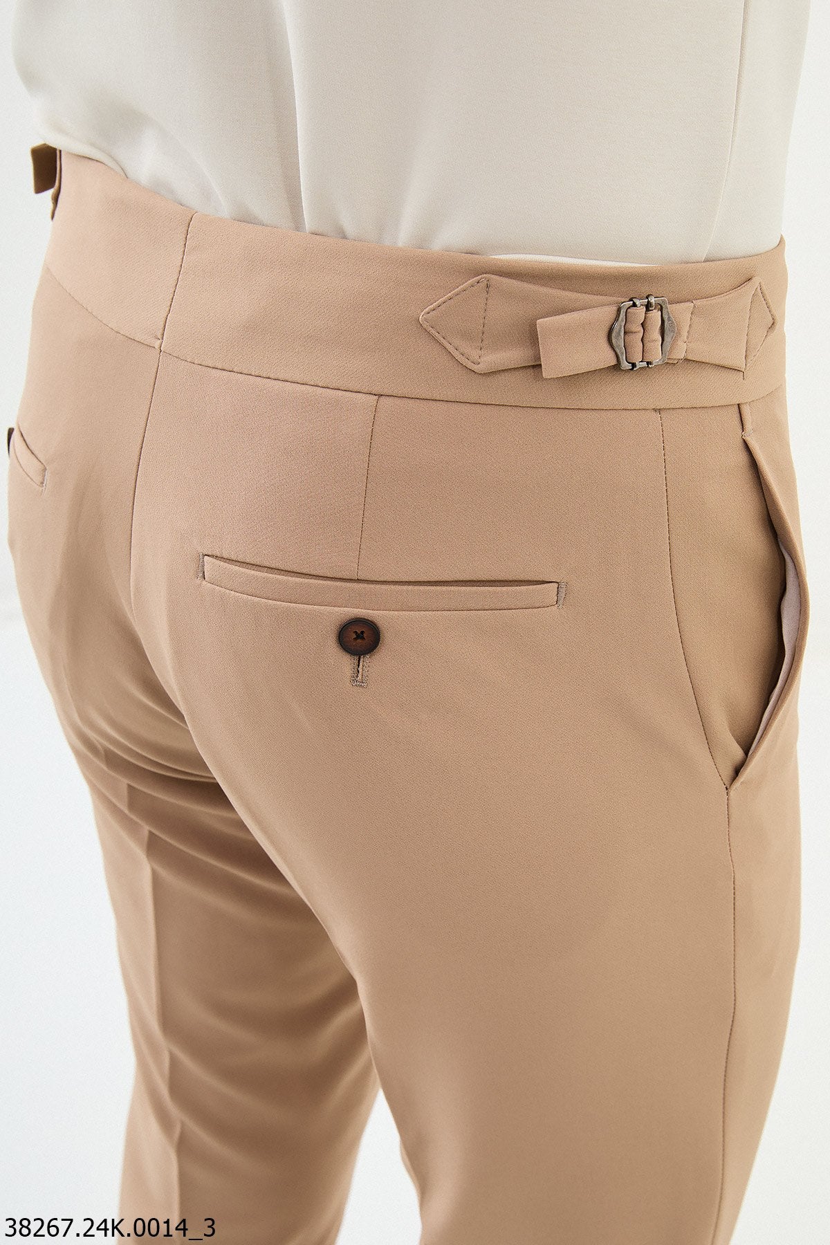 HolloMen Beige Slim-Fit High-Waist Trousers.