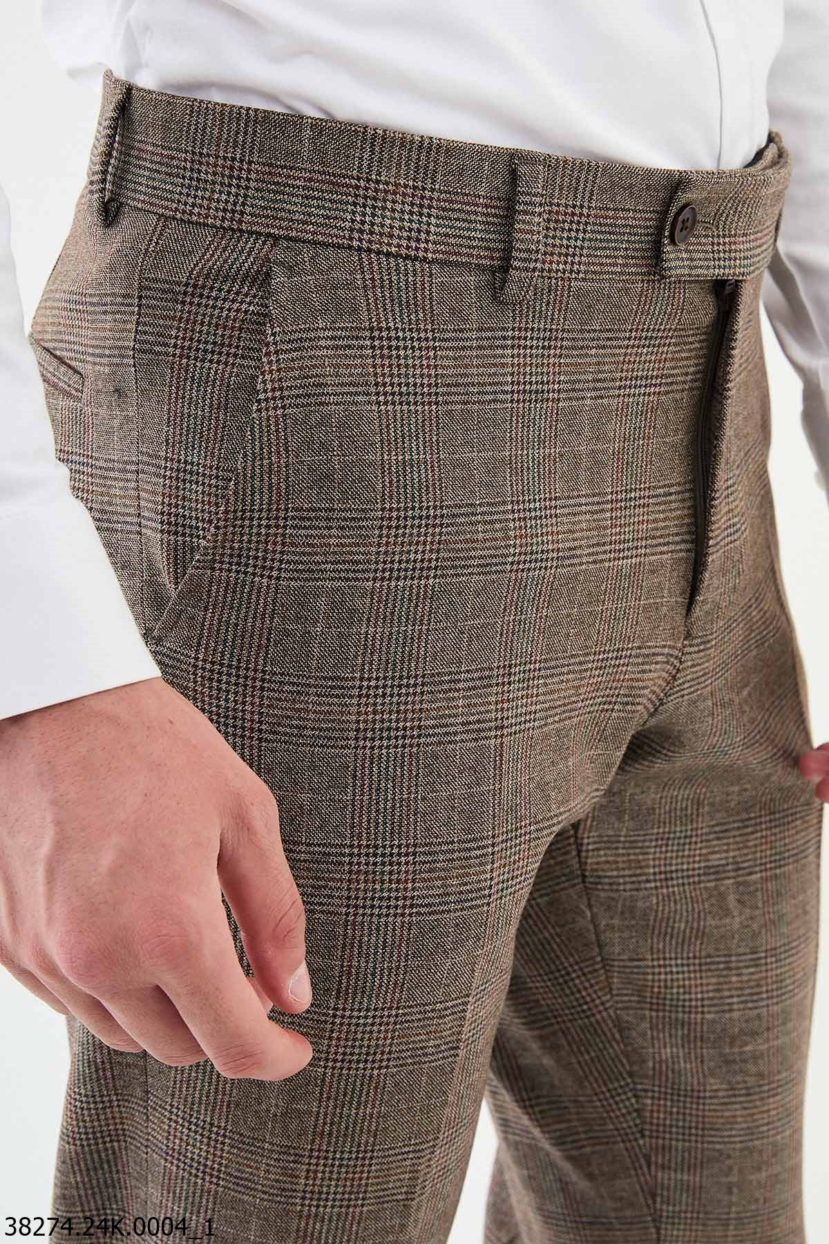 Bordeaux Dress Pants — Brown Check