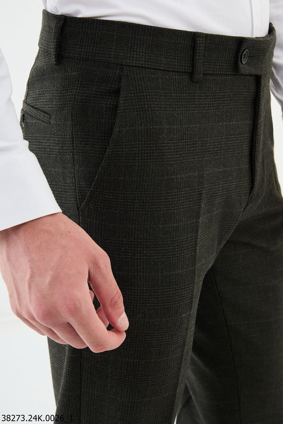 HolloMen Dark Green Checkered Slim-Fit Dress Pants. HolloMen Dark Green Checkered Slim-Fit Dress Pants.