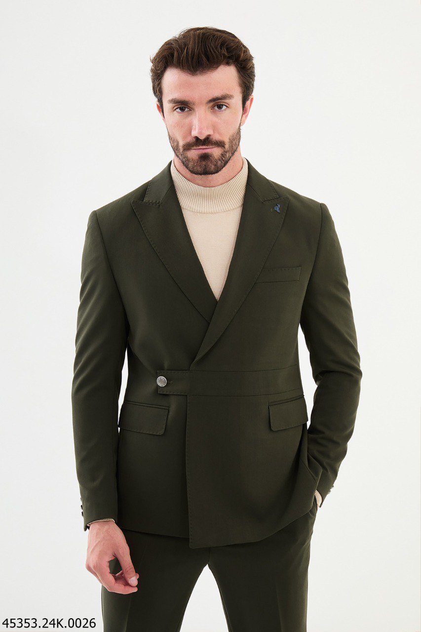 HolloMen Olive Green Single-Breasted Suit Men's Slim-Fit Belted Formal Blazer. HolloMen Olive Green Single-Breasted Suit Men's Slim-Fit Belted Formal Blazer.