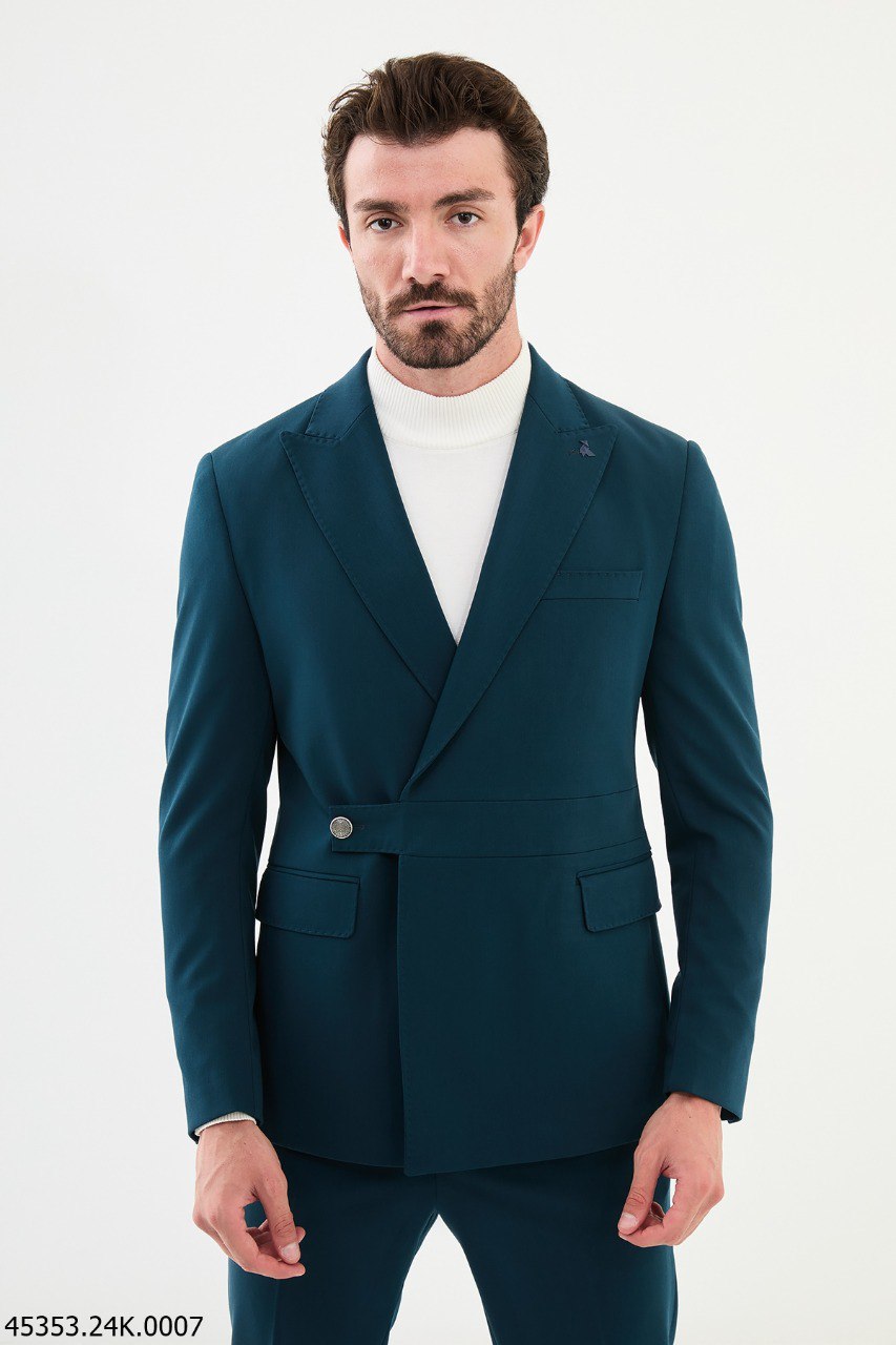 HolloMen Teal Green Single-Breasted Suit Men's Slim-Fit Belted Formal Blazer. HolloMen Teal Green Single-Breasted Suit Men's Slim-Fit Belted Formal Blazer.