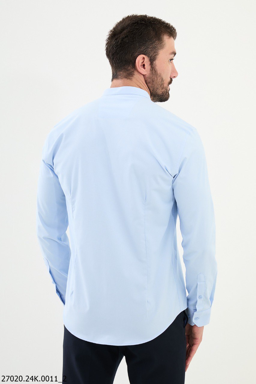Light Blue Mandarin Collar Formal Shirt.
