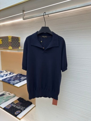 Loro Piana Walkery Seagull Collar Polo Shirt- Navy Blue – HolloMen