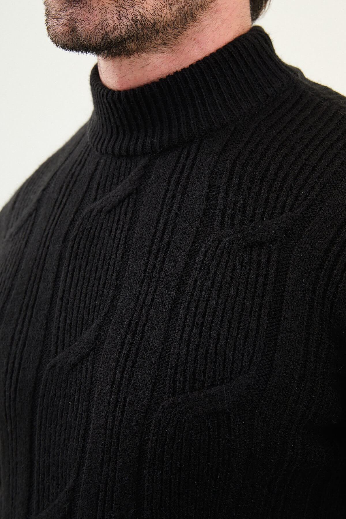 AXIST black slim fit cable-knit mock neck sweater
