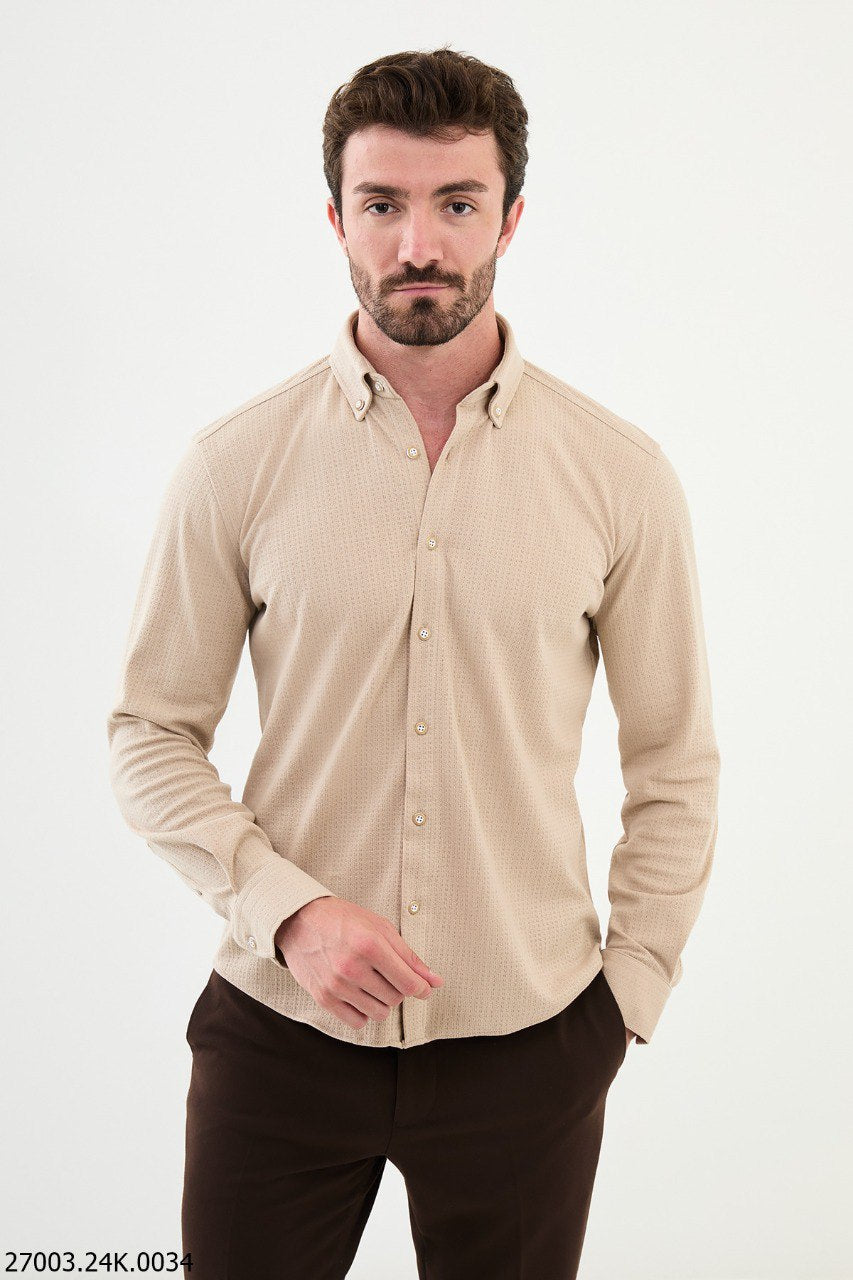 Men's Beige Button-Down Shirt. HolloMen Men's Beige Button-Down Shirt. HolloMen