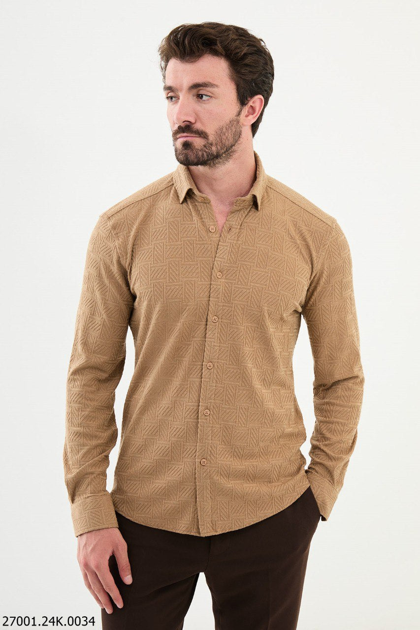 Men's Beige Textured Shirt HolloMen Men's Beige Textured Shirt HolloMen