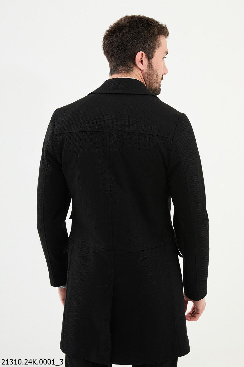 Manteau d'hiver noir asymétrique zippé en coton mélangé pour homme