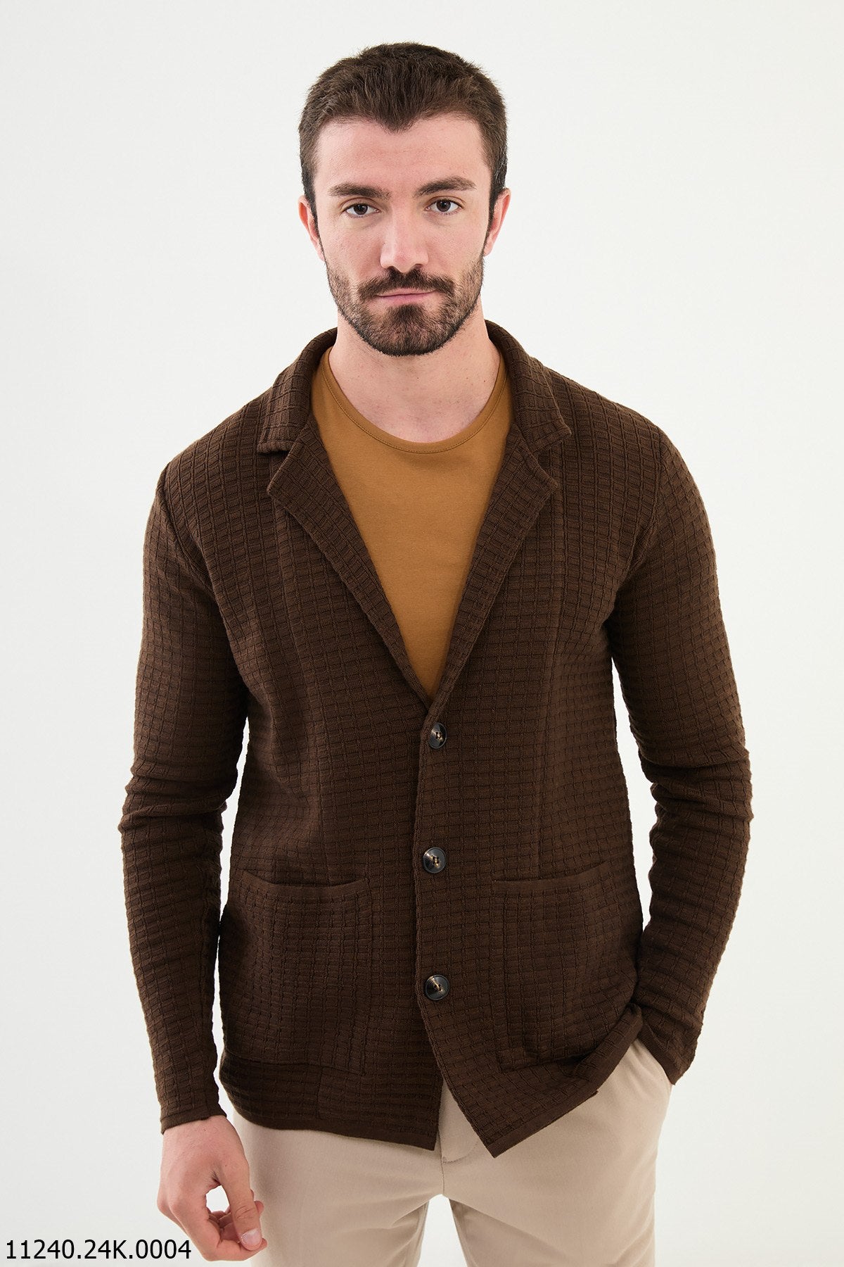 Men's Brown Textured Cardigan – HolloMen - Main Image