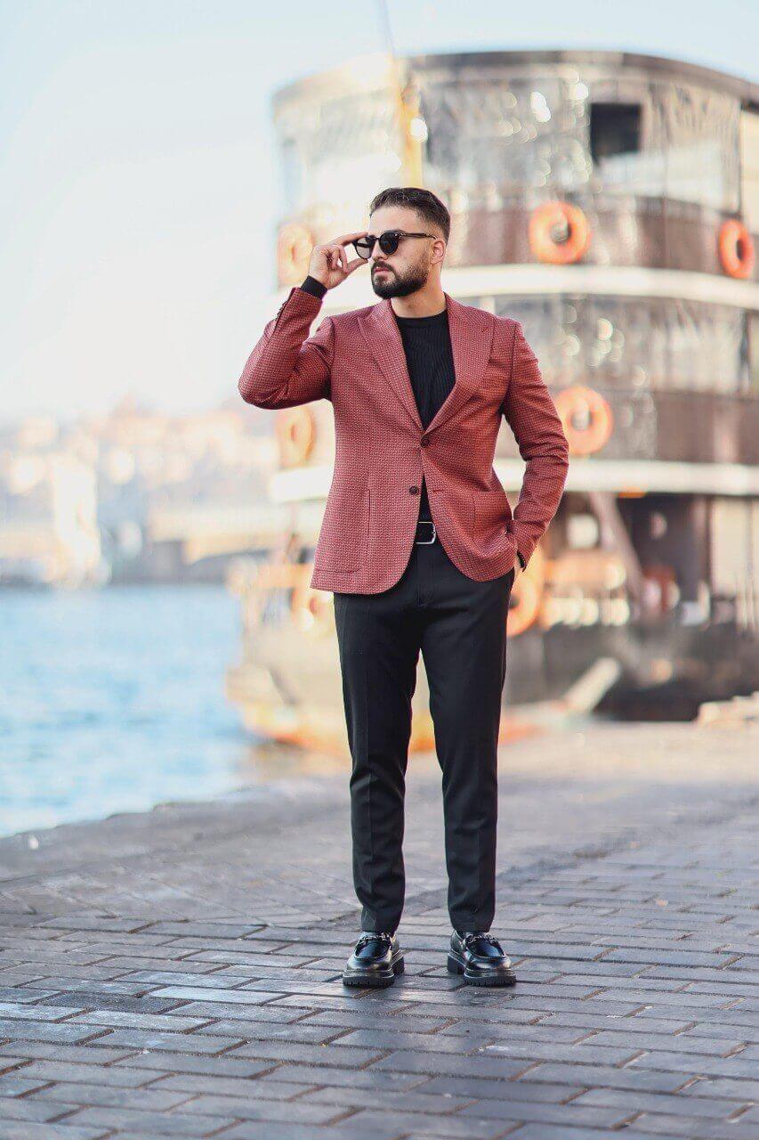 Bordeaux Mono Collar Blazer — Burgundy