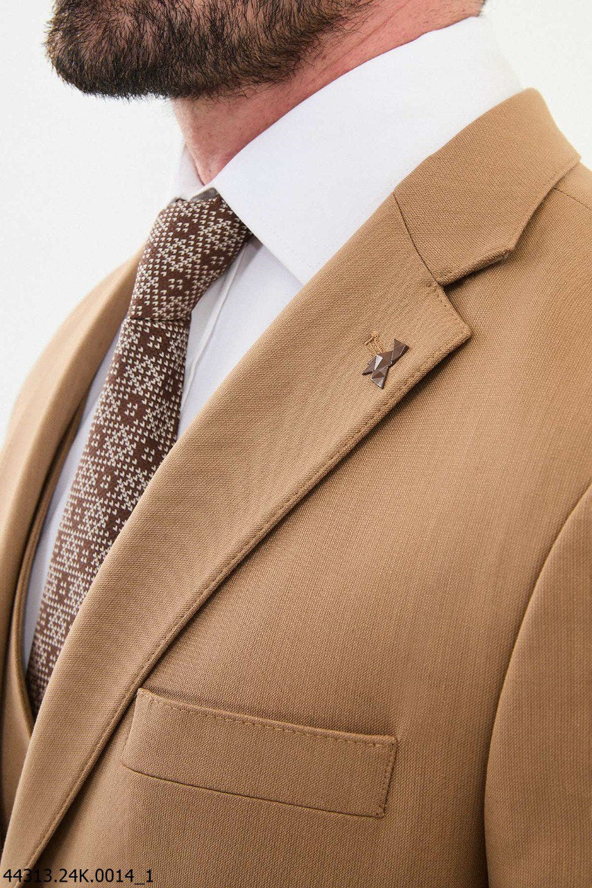 Men's Camel Three-Piece Suit
