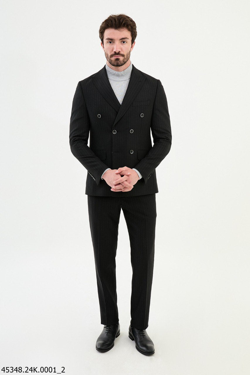 Men's Double-Breasted Black Pinstripe Suit.