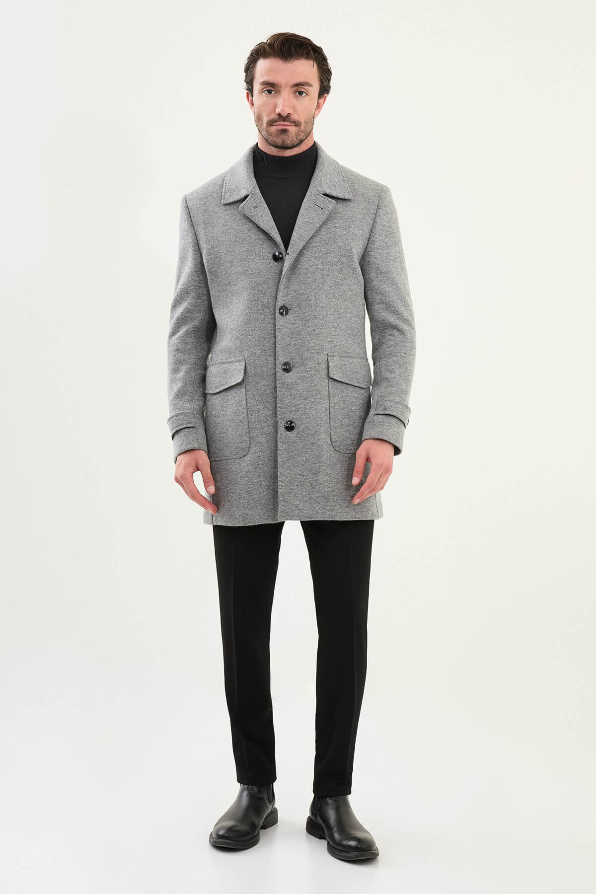 Men's Gray Slim Fit Single-Breasted Peacoat. – HolloMen