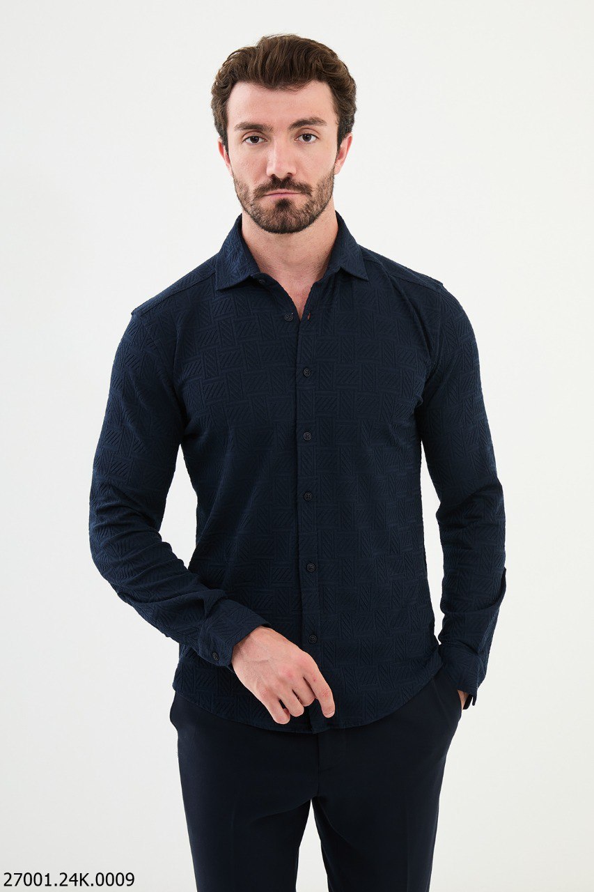 Men's Navy Blue Textured Shirt. HolloMen Men's Navy Blue Textured Shirt. HolloMen