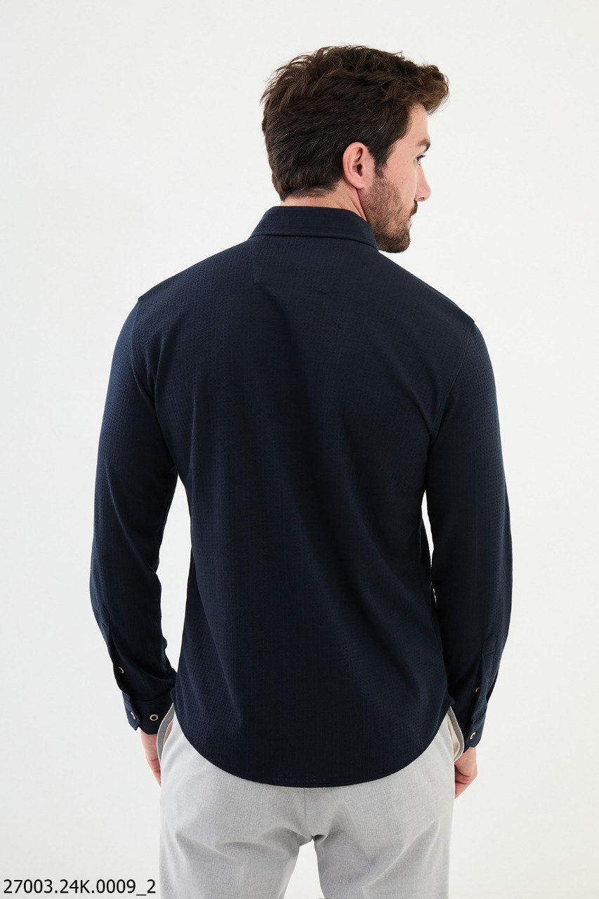 Men's Navy Blue Textured Shirt.