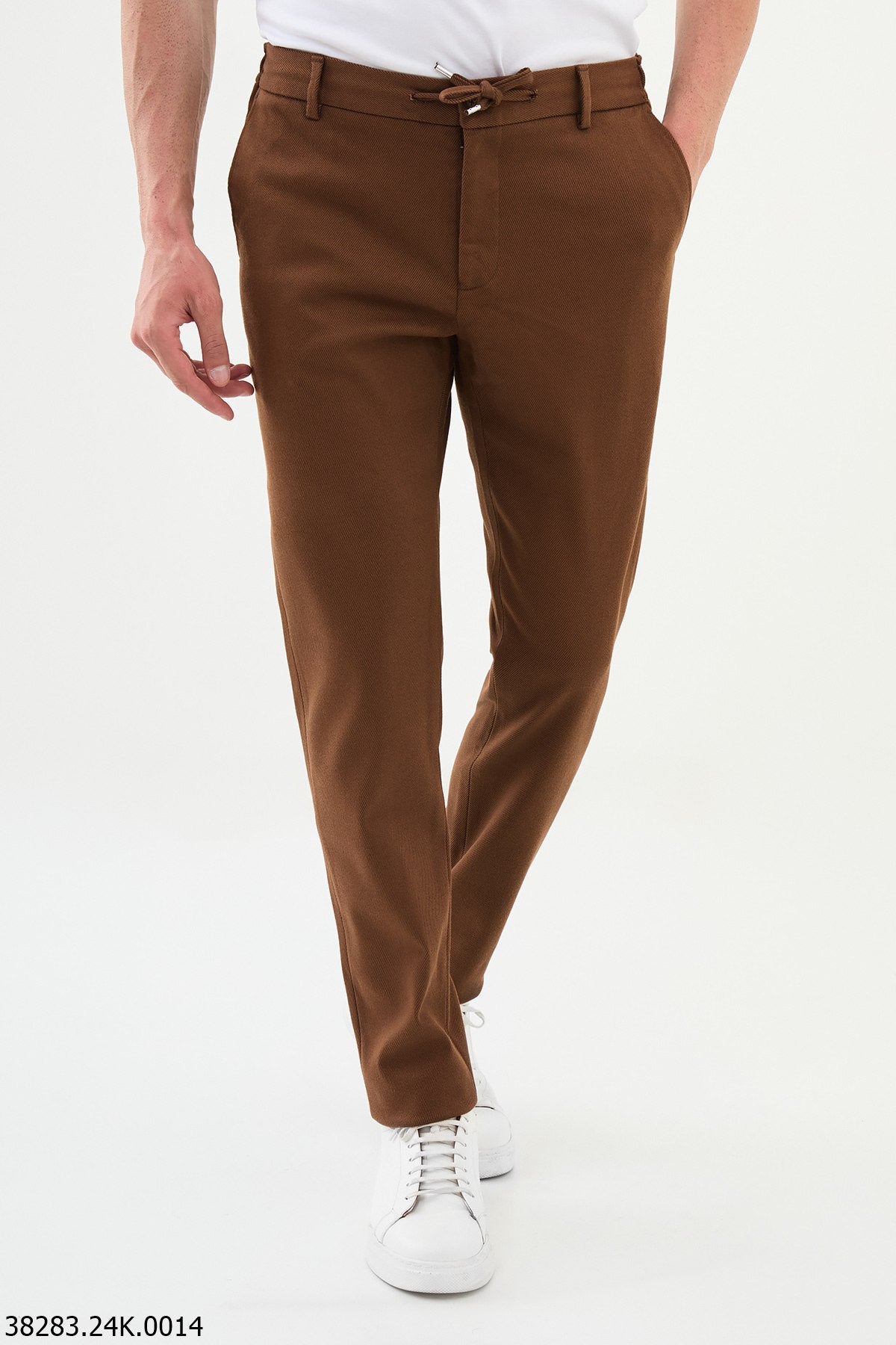 Men's Slim-Fit Tile Brown Trousers with Adjustable Waistband. HolloMen Men's Slim-Fit Tile Brown Trousers with Adjustable Waistband. HolloMen