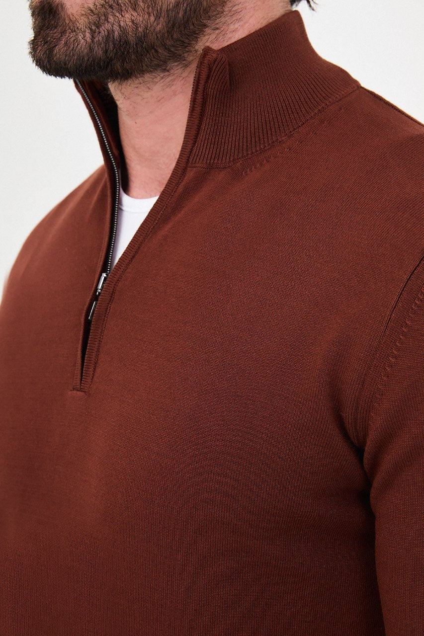 Men's tile textured crew neck knit sweater for fall winter menswear.