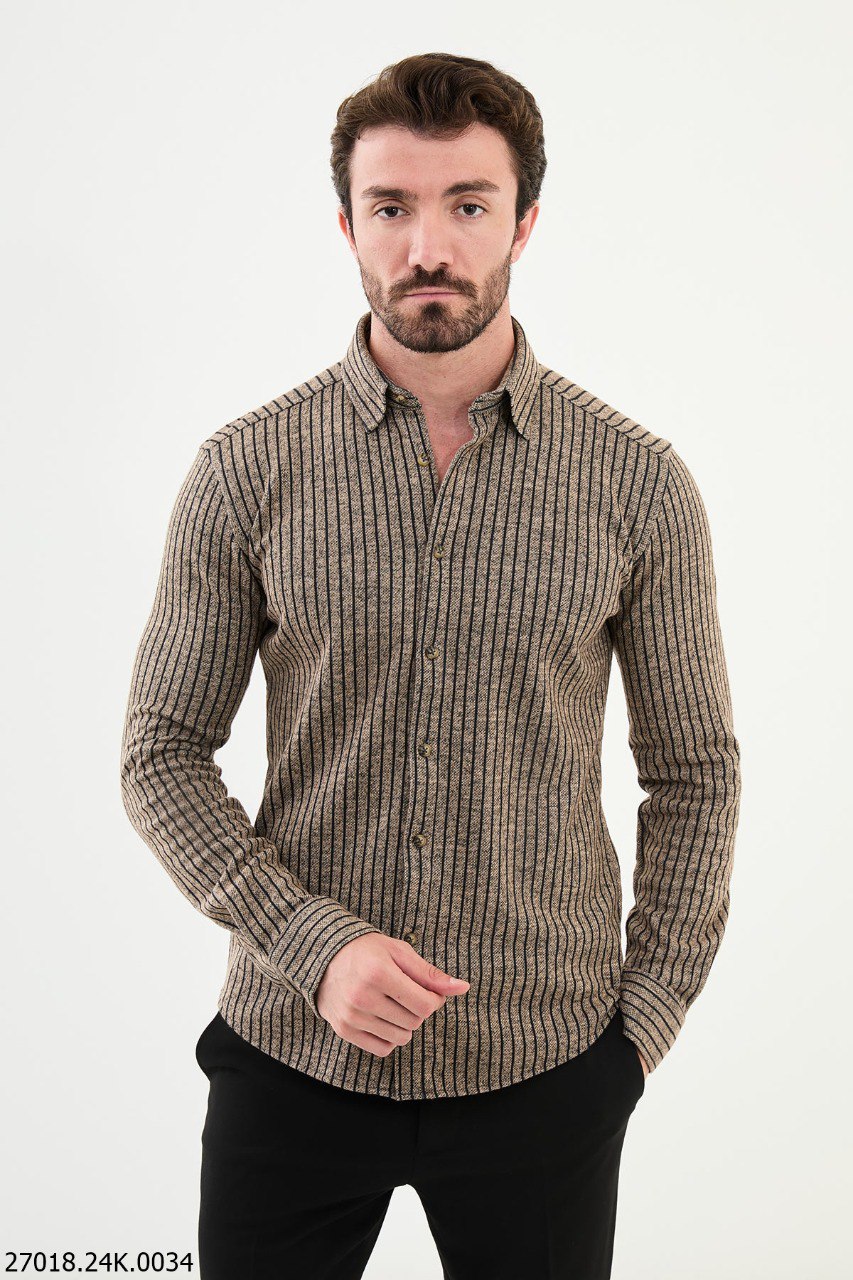 Men's Vizon Brown Textured Long-Sleeve Shirt. HolloMen Men's Vizon Brown Textured Long-Sleeve Shirt. HolloMen