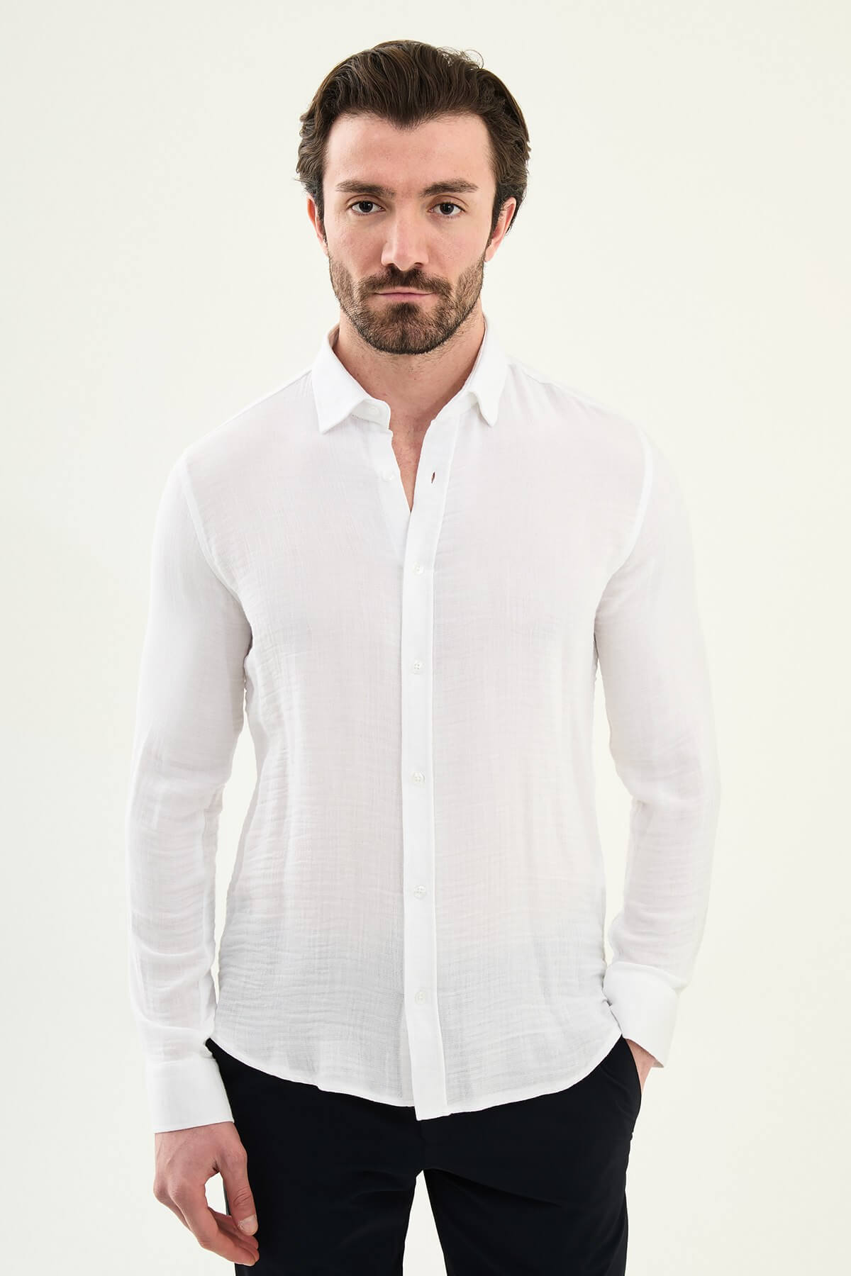 men's long sleeve white dress shirt Amalfi Button-Down — White Short Wedding Dress stay buttons 2024 quince dress Size:dress size pants : 44