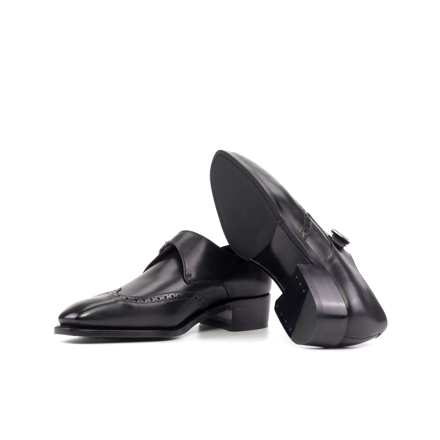 The Mercer – Black Single Monk with Cuban Heel & Brogue Edge.