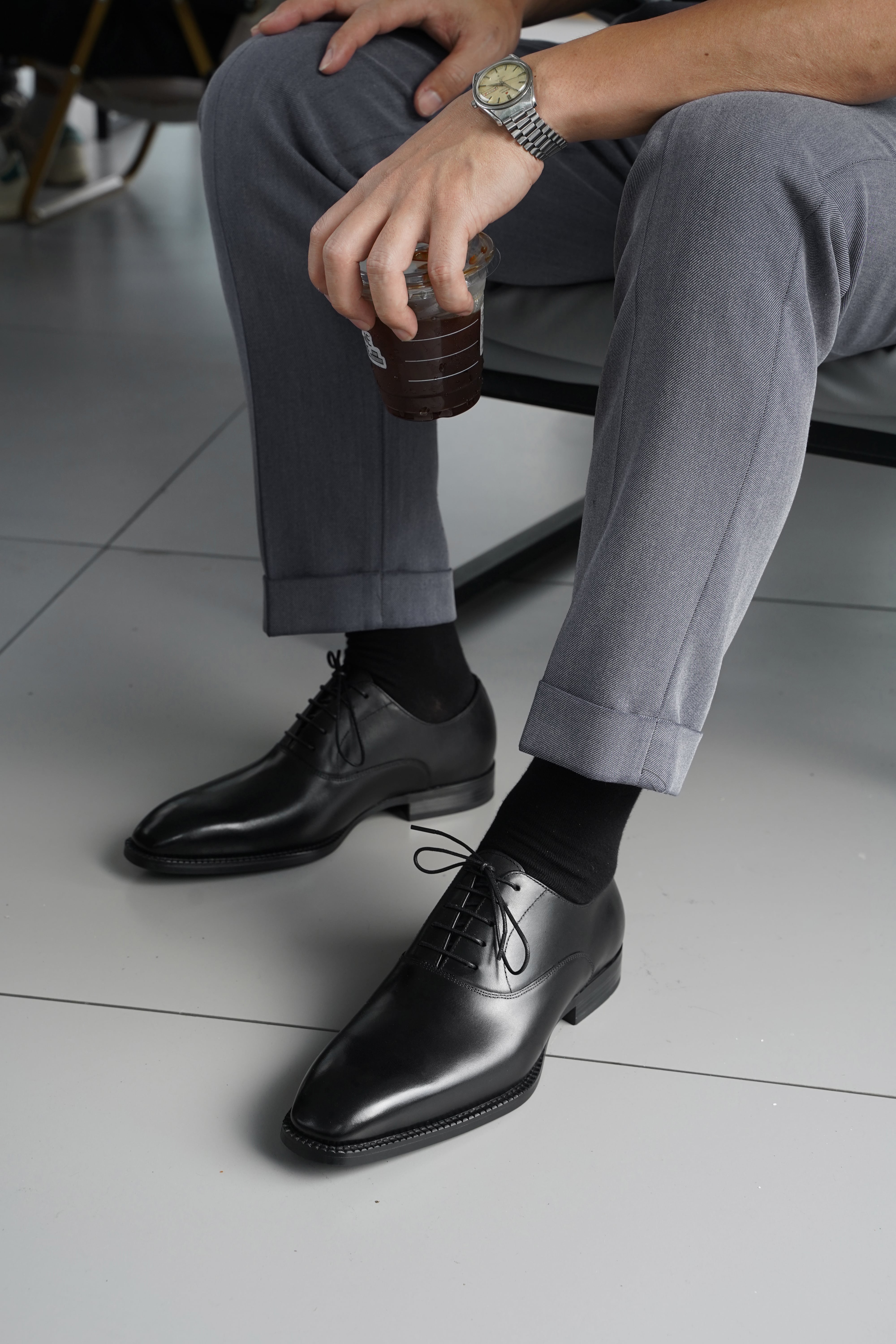 Midnight Black Oxford-Scarpe eleganti in pelle da uomo classiche