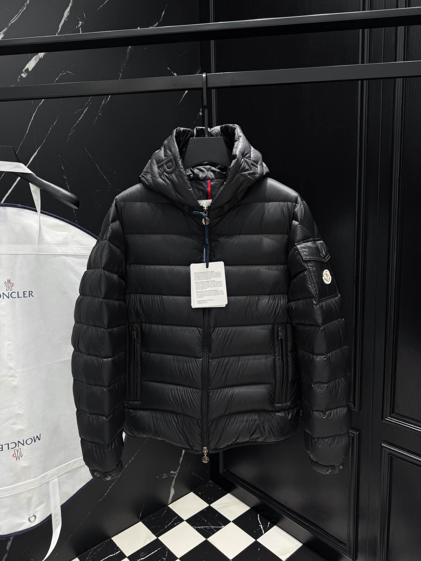 Moncler Shiny Black Hooded Down Jacket – HolloMen