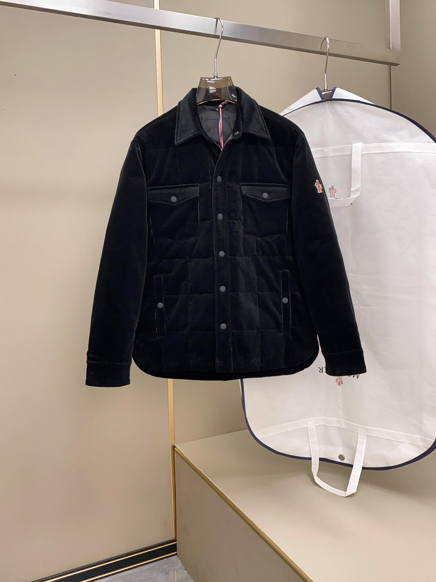 Moncler Gelt Black Corduroy Down Shirt Jacket. – HolloMen